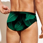 Natural Green Leaf Print Men's Swim Briefs
