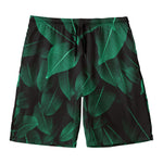 Natural Green Leaf Print Men's Swim Trunks