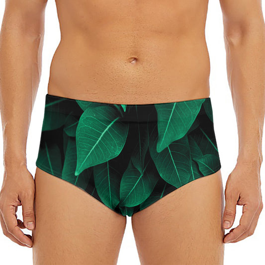 Natural Green Leaf Print Men's Triangle Swim Briefs