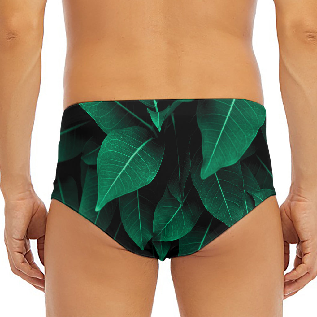 Natural Green Leaf Print Men's Triangle Swim Briefs