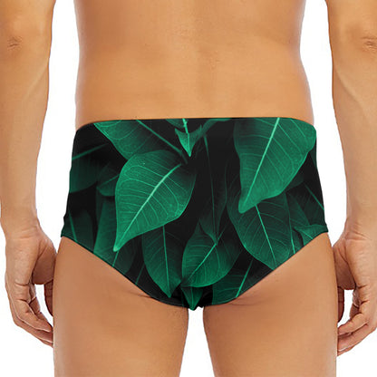 Natural Green Leaf Print Men's Triangle Swim Briefs