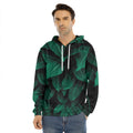 Natural Green Leaf Print Men's Velvet Pullover Hoodie