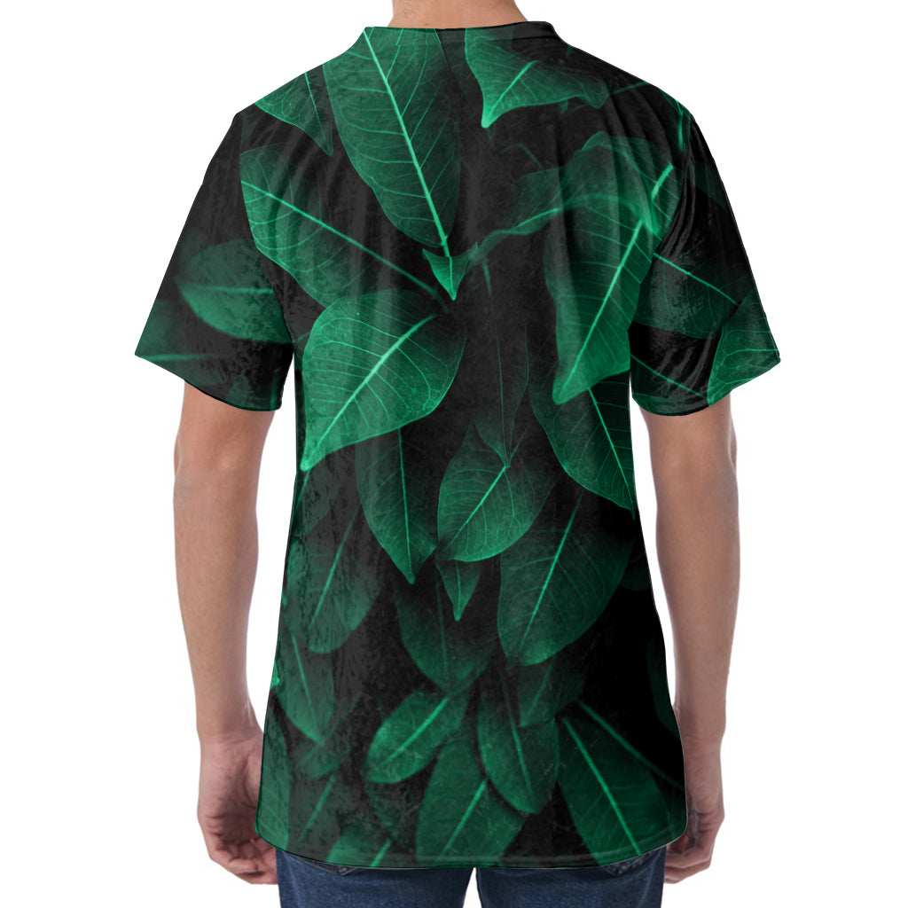 Natural Green Leaf Print Men's Velvet T-Shirt