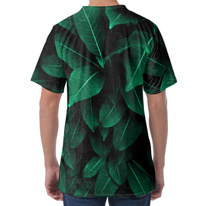 Natural Green Leaf Print Men's Velvet T-Shirt