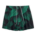 Natural Green Leaf Print Mesh Shorts