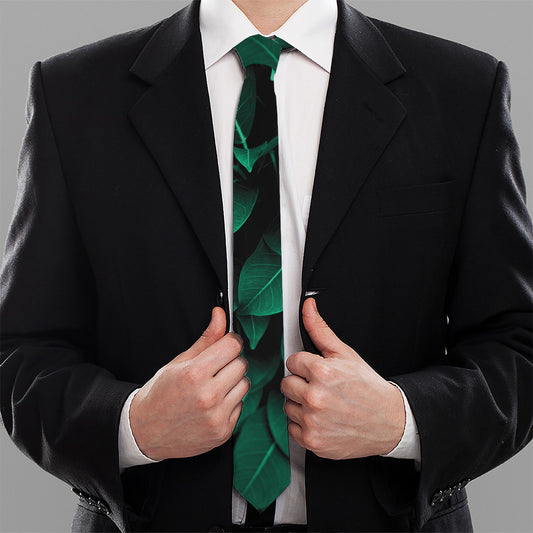 Natural Green Leaf Print Necktie