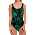 Natural Green Leaf Print One Piece Swimsuit