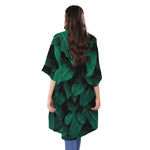 Natural Green Leaf Print Open Front Beach Cover Up