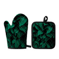 Natural Green Leaf Print Oven Mitt And Pot Holder Set