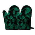 Natural Green Leaf Print Oven Mitts