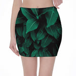 Natural Green Leaf Print Pencil Mini Skirt