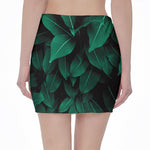 Natural Green Leaf Print Pencil Mini Skirt