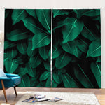 Natural Green Leaf Print Pencil Pleat Curtains
