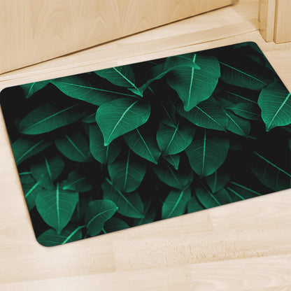 Natural Green Leaf Print Polyester Doormat
