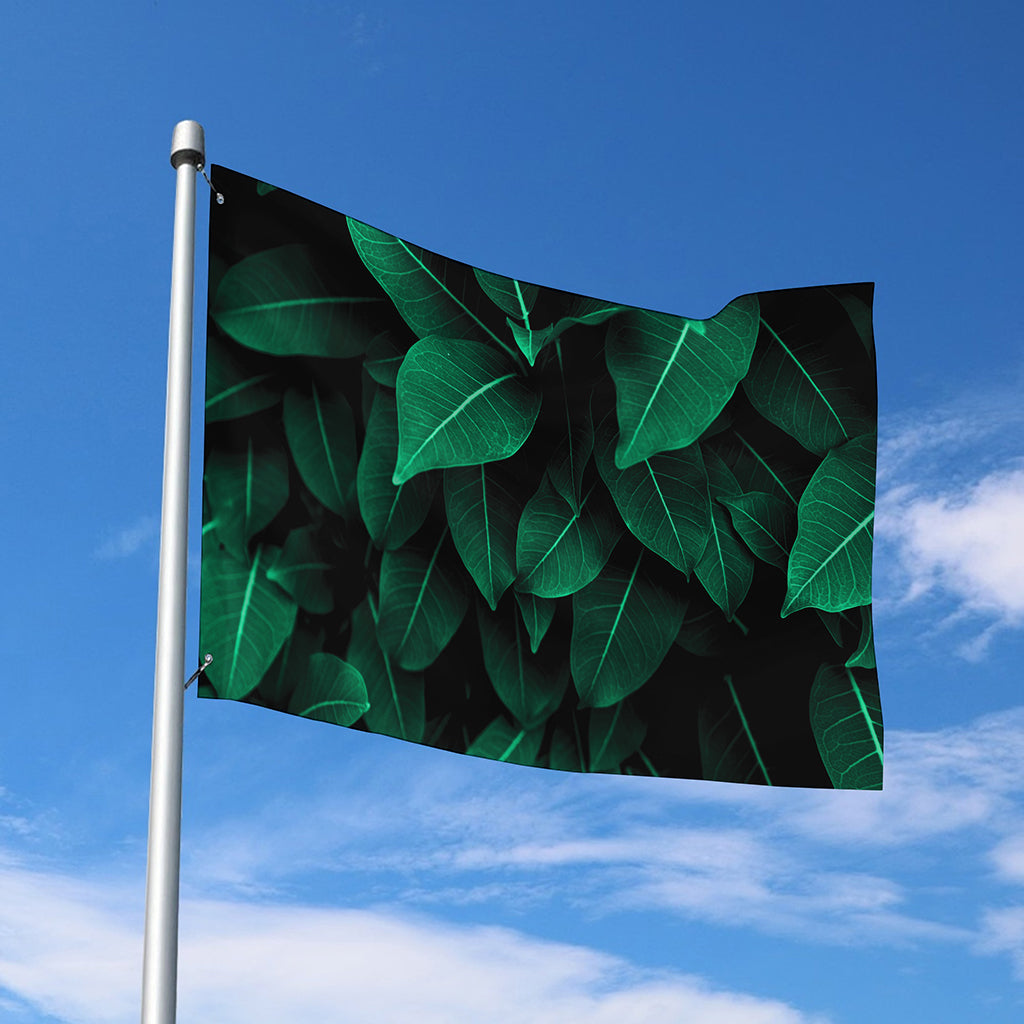 Natural Green Leaf Print Polyester Flag