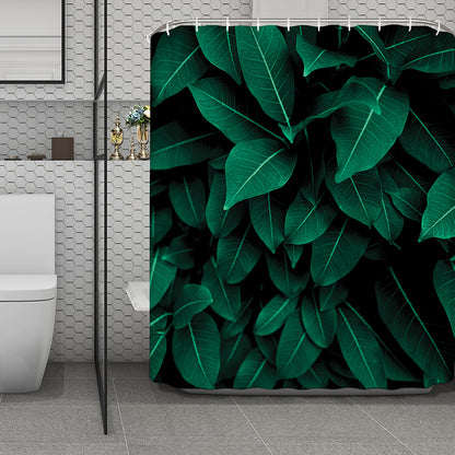 Natural Green Leaf Print Polyester Shower Curtain