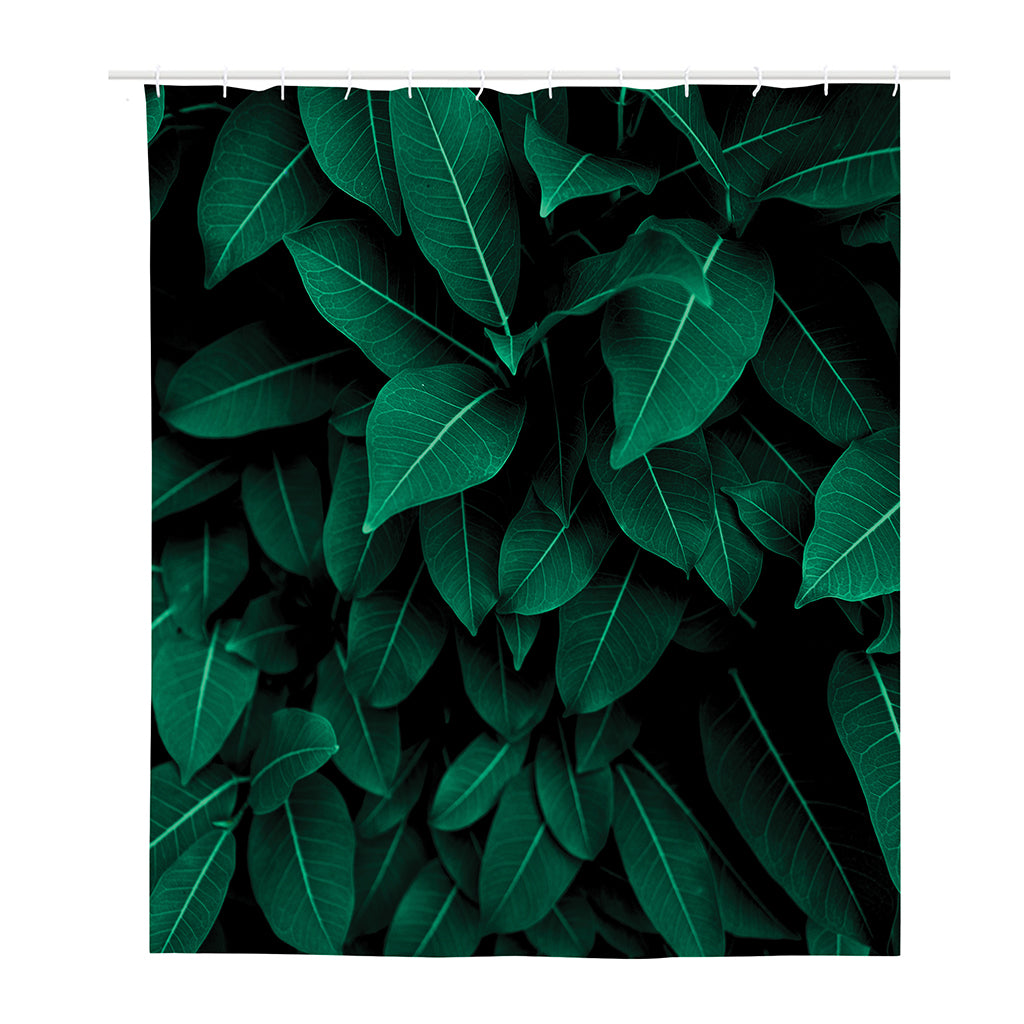 Natural Green Leaf Print Polyester Shower Curtain