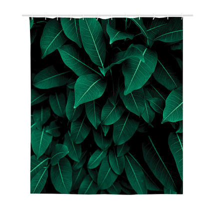 Natural Green Leaf Print Polyester Shower Curtain