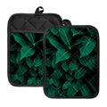 Natural Green Leaf Print Pot Holders With Pocket