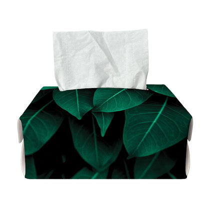 Natural Green Leaf Print Rectangle Tissue Box Cover