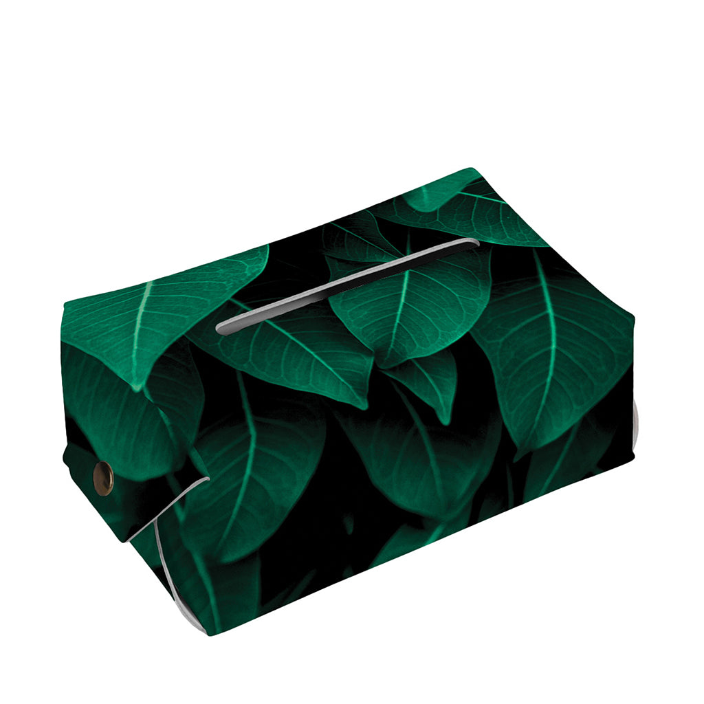 Natural Green Leaf Print Rectangle Tissue Box Cover
