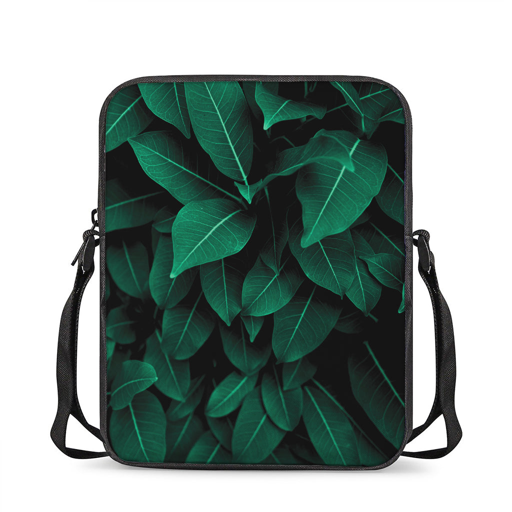 Natural Green Leaf Print Rectangular Crossbody Bag