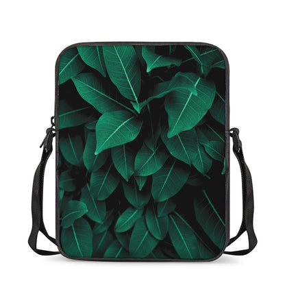 Natural Green Leaf Print Rectangular Crossbody Bag
