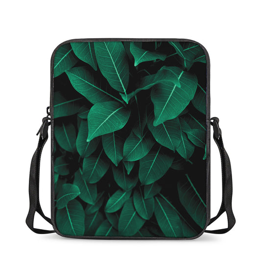 Natural Green Leaf Print Rectangular Crossbody Bag