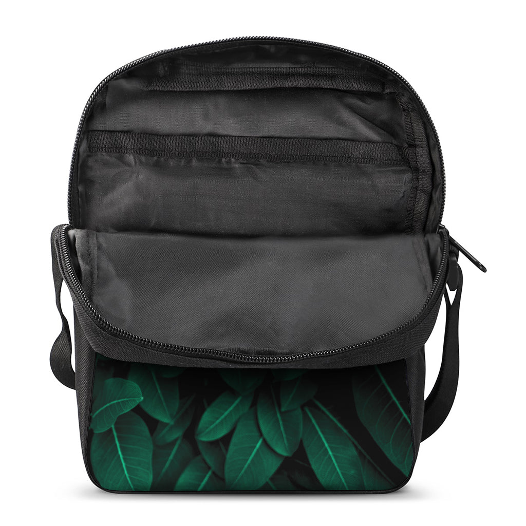 Natural Green Leaf Print Rectangular Crossbody Bag
