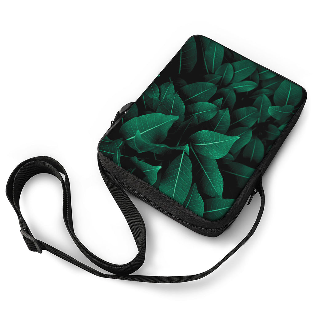 Natural Green Leaf Print Rectangular Crossbody Bag