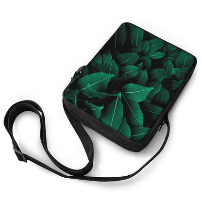 Natural Green Leaf Print Rectangular Crossbody Bag
