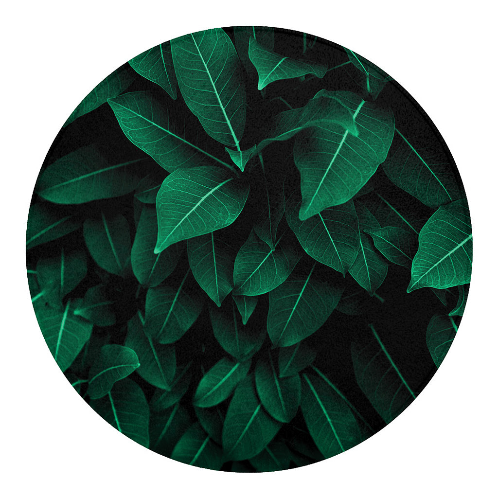 Natural Green Leaf Print Round Blanket