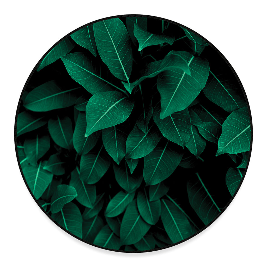 Natural Green Leaf Print Round Floor Mat