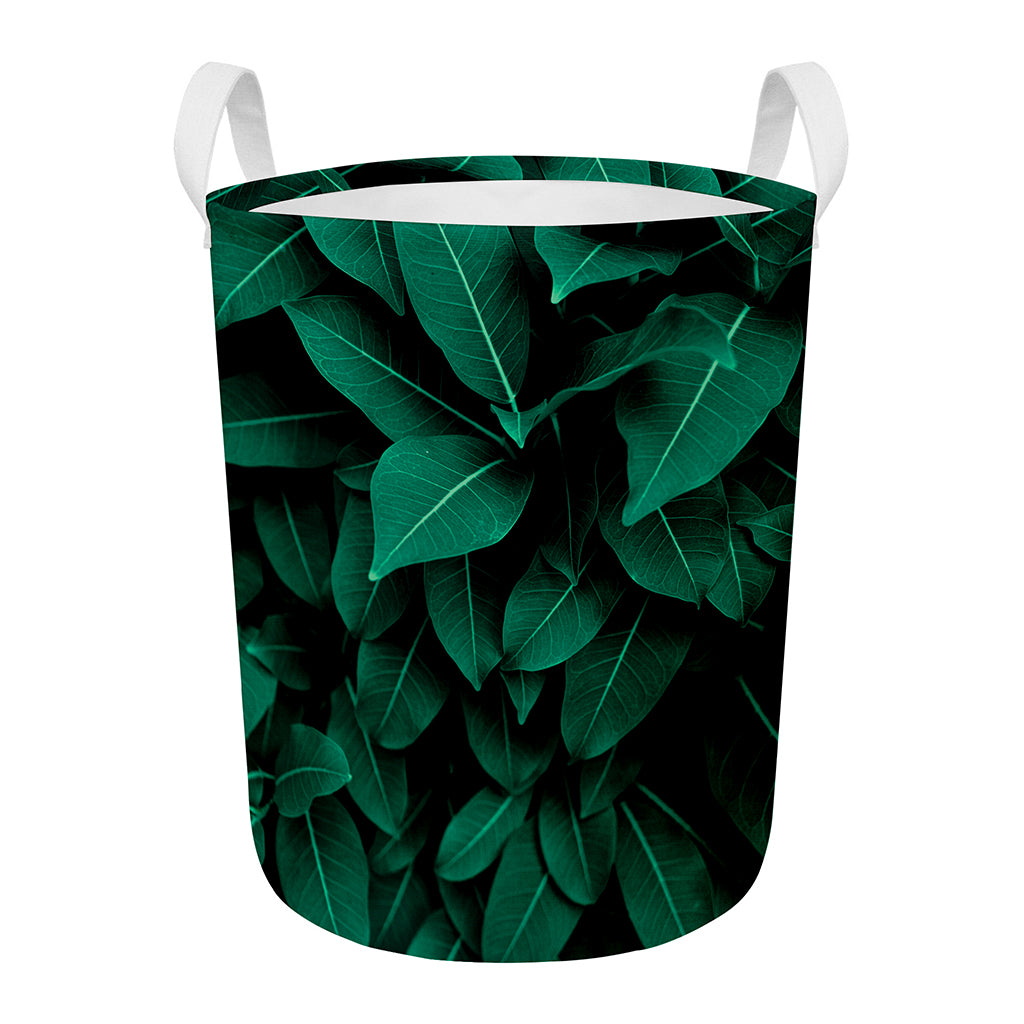 Natural Green Leaf Print Round Laundry Basket