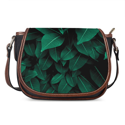 Natural Green Leaf Print Saddle Bag