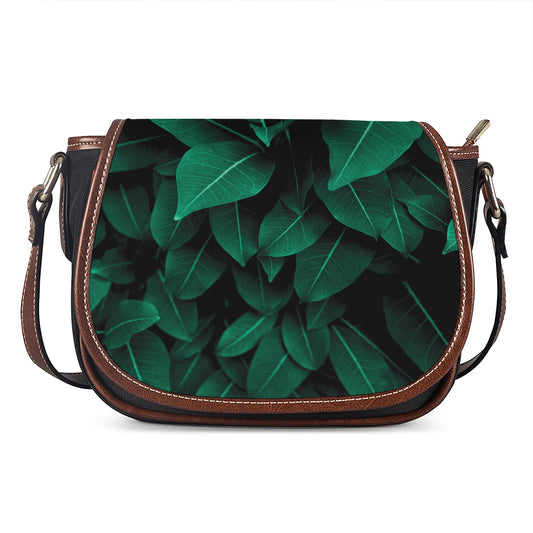 Natural Green Leaf Print Saddle Bag