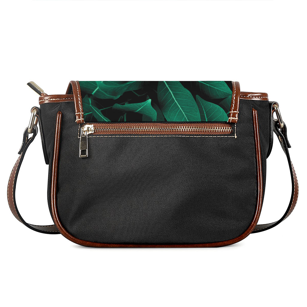 Natural Green Leaf Print Saddle Bag