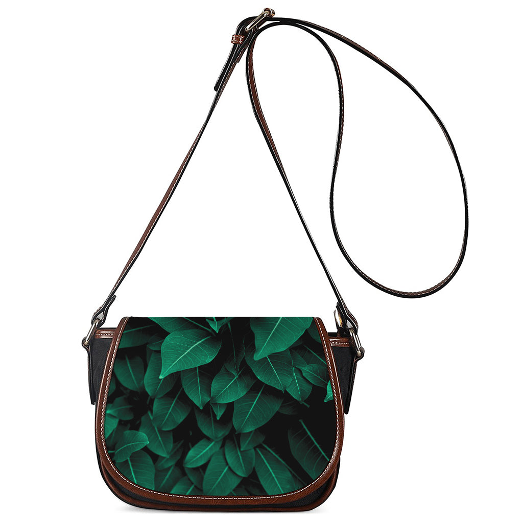 Natural Green Leaf Print Saddle Bag