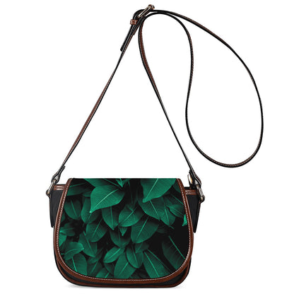 Natural Green Leaf Print Saddle Bag