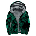 Natural Green Leaf Print Sherpa Lined Zip Up Hoodie