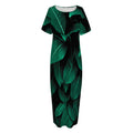 Natural Green Leaf Print Short Sleeve Long Nightdress