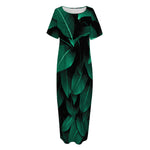 Natural Green Leaf Print Short Sleeve Long Nightdress