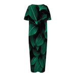 Natural Green Leaf Print Short Sleeve Long Nightdress