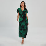Natural Green Leaf Print Short Sleeve Maxi Dress