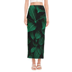 Natural Green Leaf Print Side Slit Maxi Skirt