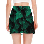 Natural Green Leaf Print Side Slit Mini Skirt
