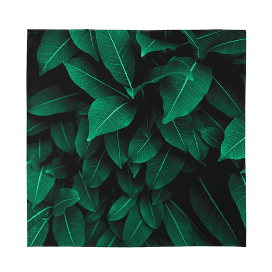 Natural Green Leaf Print Silk Bandana
