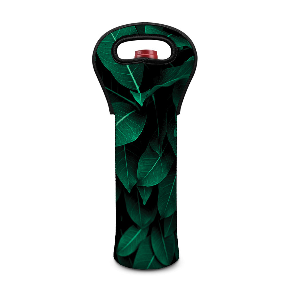 Natural Green Leaf Print Single Neoprene Wine Tote