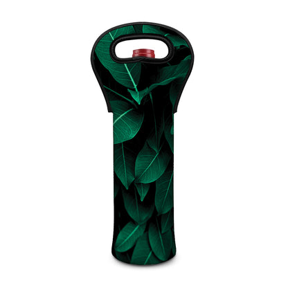 Natural Green Leaf Print Single Neoprene Wine Tote