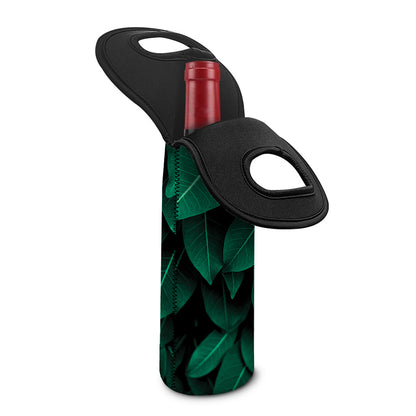 Natural Green Leaf Print Single Neoprene Wine Tote